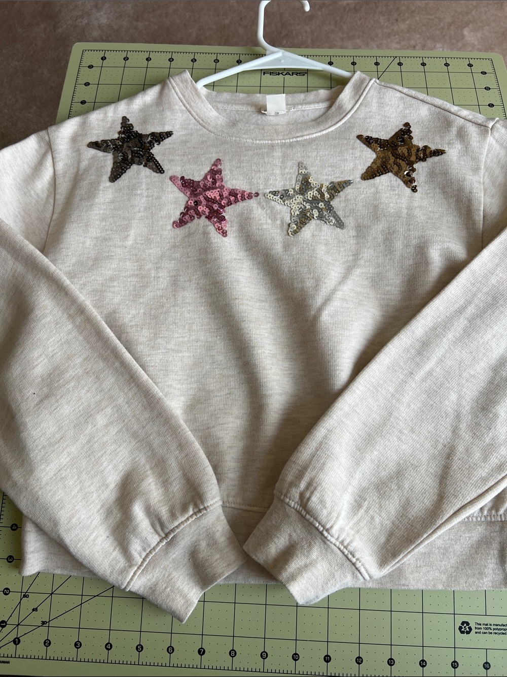 Crewcuts Cream Sweatshirt with Multicolor Sequin Stars